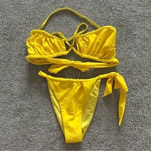Blackbough Claudia Yellow Bikini Set Halter Bandeau Top Side Tie Size Medium